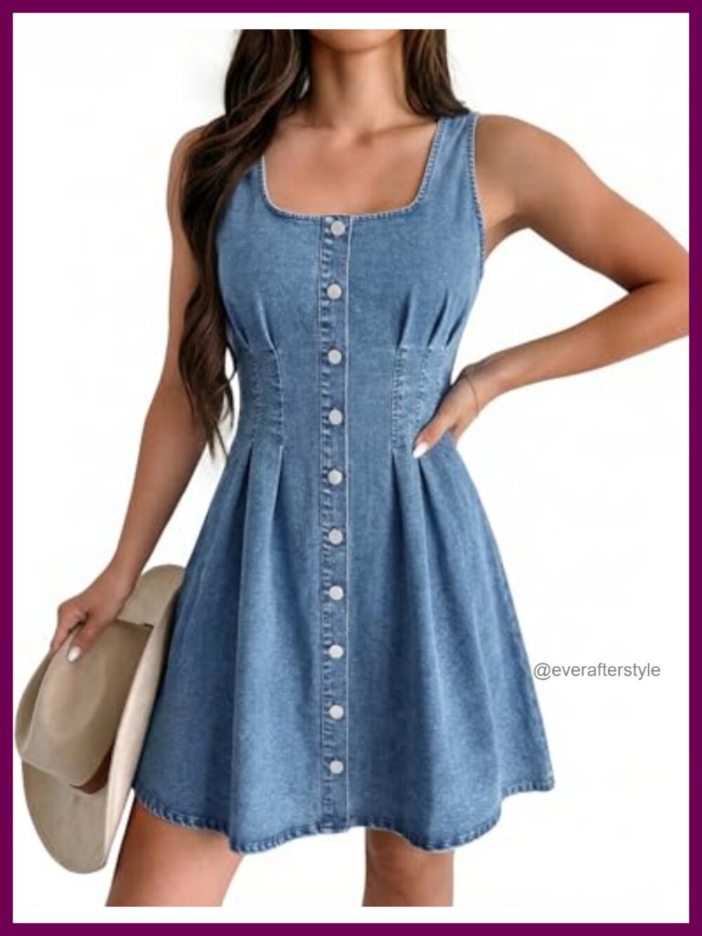 Sleeveless Cinched Waist Denim Mini Dress Square Neck Babydoll